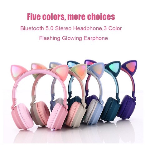 Tai Nghe Mèo Bluetooth, Headphone Tai Mèo Dễ Thương Có Mic,Âm Bass Mạnh Mẽ Và Dung Lượng Pin Khủng 400mAh BH 12 Tháng