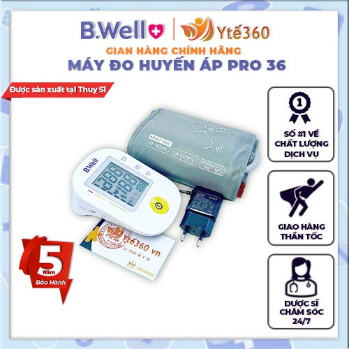 Máy Đo Huyết Áp Điện Tử Bắp Tay B Well PRO 36 | Sản Xuất Tại Thụy Sĩ | Có Trợ Lý Tiếng Việt | Bảo Hành 5 năm | TTYT