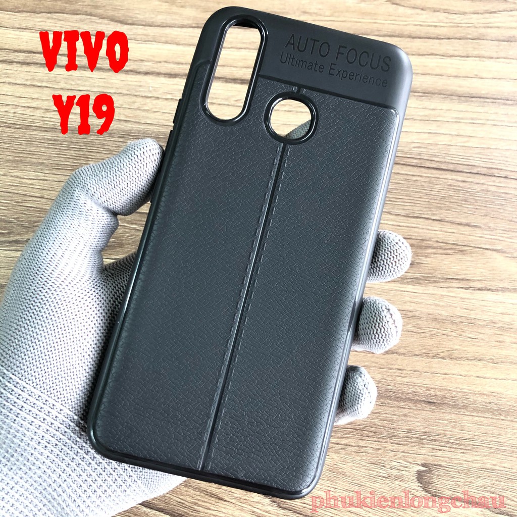 Ốp Lưng Vivo Y19 Dẻo Giả Da Đen Đẹp