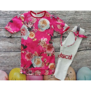 Set 3 món áo dài gấm bé gái "cô ba sài gòn""