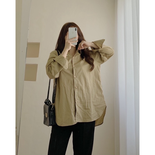 Áo sơ mi nữ kiểu trơn basic, Áo sơ mi tay dài chất thô form rộng ulzzang phong cách Hàn Quốc hottrend