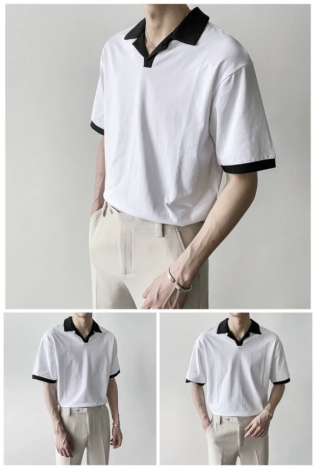 Áo thun nam trơn cổ vest trắng đen unisex- áo thun cổ Danton nam | BigBuy360 - bigbuy360.vn