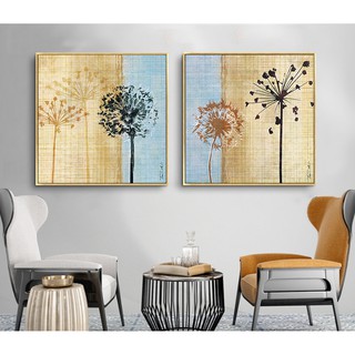 Bộ 2 tranh canvas treo tường nghệ thuật tông vàng hoa bồ công anh khổ vuông - 50 x 50 cm x 2 tranh