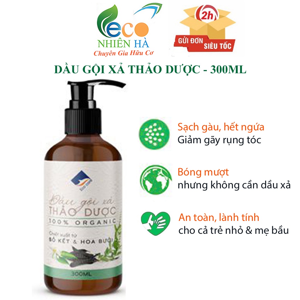 Dầu gội ECOCARE 300ml, dầu gội bưởi hữu cơ, dầu xả sạch gầu, giảm nấm ngứa, gãy rụng tóc