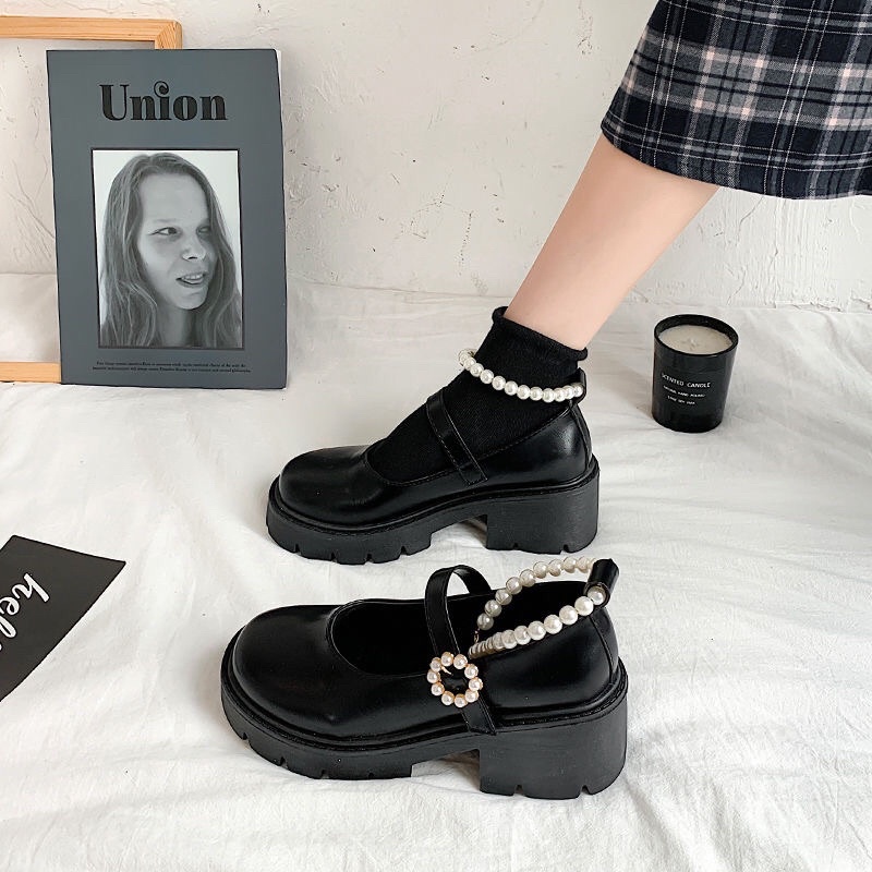 Giày oxford đế cao phối dây hạt phong cách retro