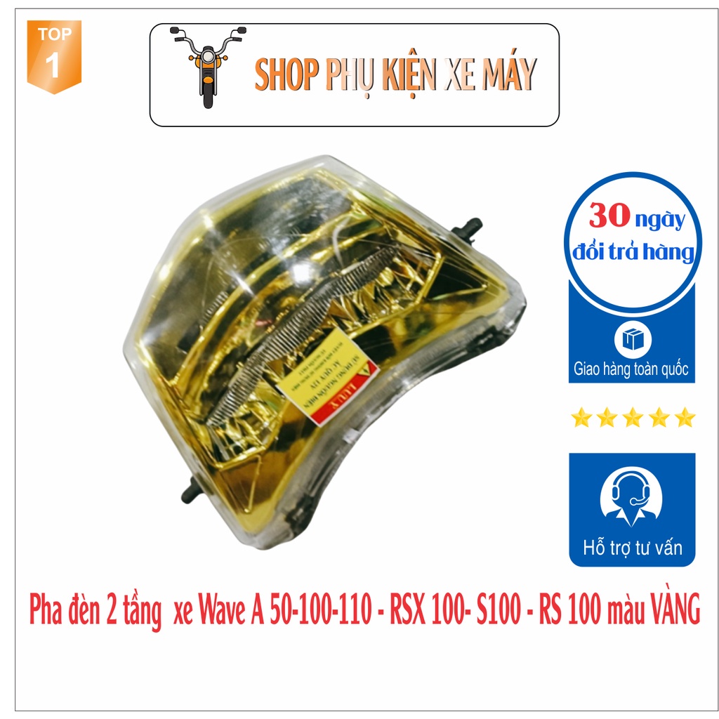 ﹉♘☾Pha đèn 2 TẦNG màu VÀNG siêu chất gắn xe Wave RSX 100-Wave S100- RS 100 -và A 50cc, 100cc, 110cc -SPA-8500