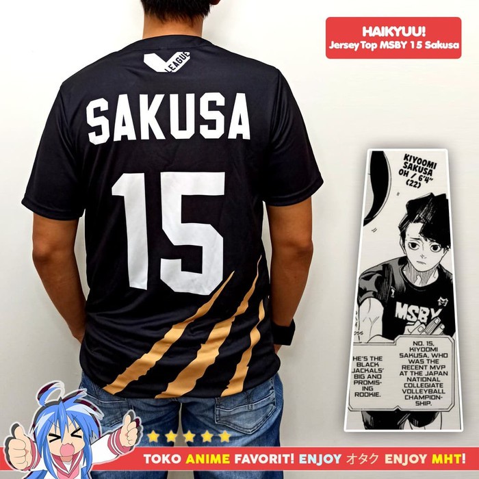 Áo Thun Bóng Rổ MSBY Tay Ngắn Màu Đen In Hình Tên Nhân Vật Anime Karasuno Shoyo Sakusa Haikyuu