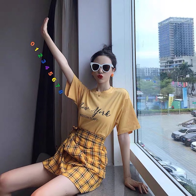 order Set rời - Áo phông + chân váy kẻ caro năng động 2020