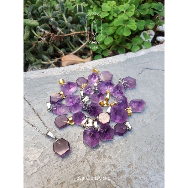 Mặt dây chuyền mài giác thô Amethyst
