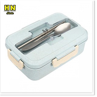 Hộp đựng cơm văn phòng lúa mạch 3 ngăn tặng kèm thìa đũa inox