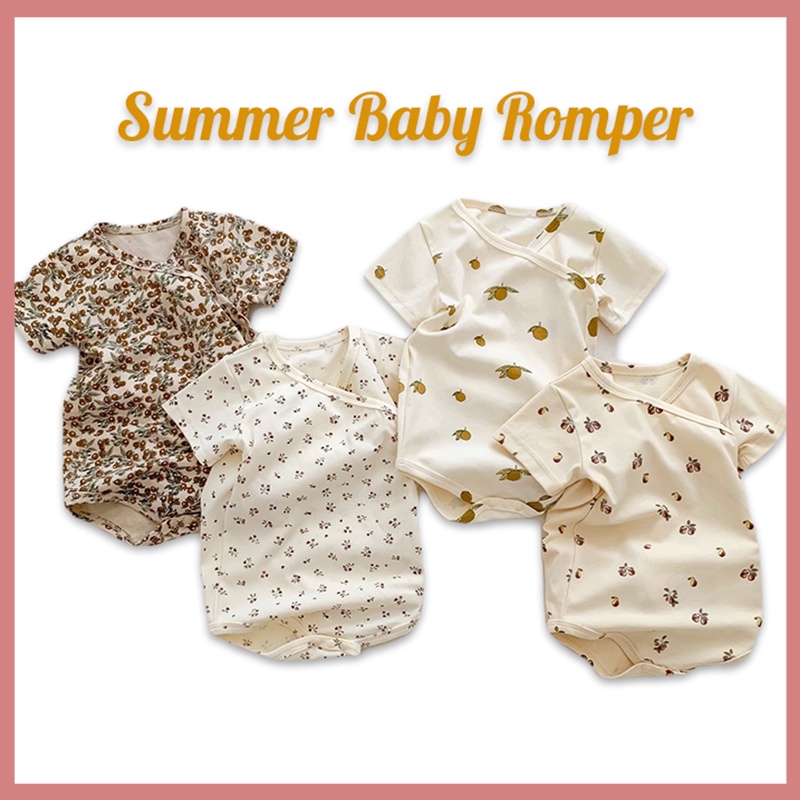 Bộ Áo Liền Quần Tay Ngắn Chất Liệu Cotton In Họa Tiết Hoa Thời Trang Mùa Hè Cho Bé Sơ Sinh