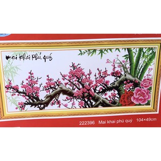 Tranh thêu cành đào hồng mai khai phú quý 222396
