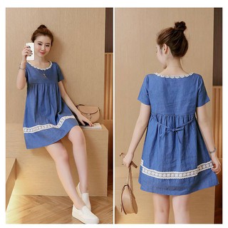 Váy Bầu Giả Bò Phối Ren Cổ