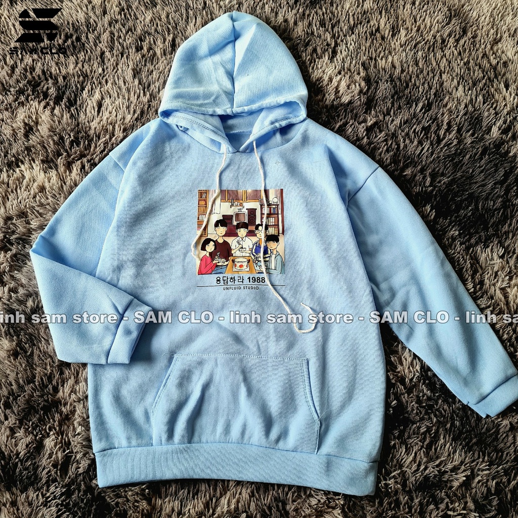 Áo khoác nỉ nữ SAM CLO hoodie chui có mũ NỈ 1 LỚP tay dài thu đông freesize dáng unisex in hình BỮA CƠM GIA ĐÌNH