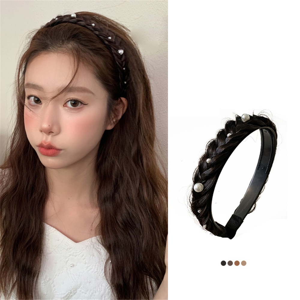 Cài Tóc Giả Thắt Bím Xương Cá Đính Ngọc Trai Chống Trượt Đa Năng Phong Cách Hàn Quốc