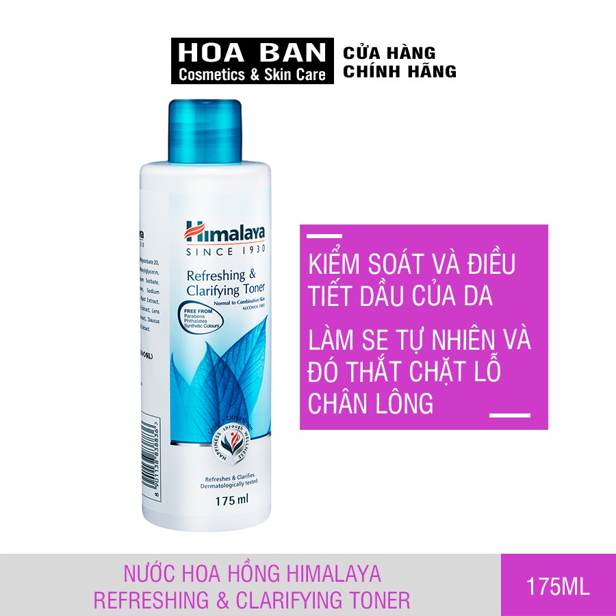 Nước hoa hồng làm sạch và cân bằng da Himalaya Refreshing &amp; Clarifying Toner 100ml / 175ml - Hoa Ban Cosmetic