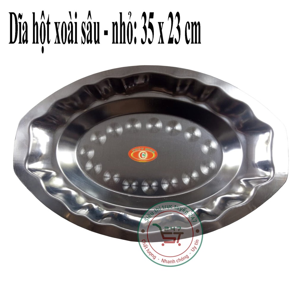 Đĩa bầu dục bằng inox 304 cao cấp không gỉ Đĩa hột xoài dùng hấp cá hay trang trí đồ ăn tiện lợi trong gia đình