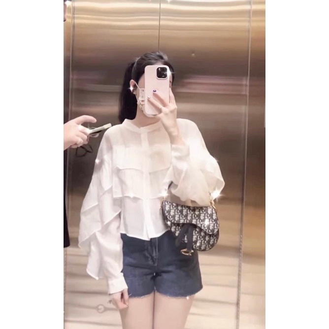 B440- SƠ MI VOAN TRẮNG DÀI TAY KÈM MÓC