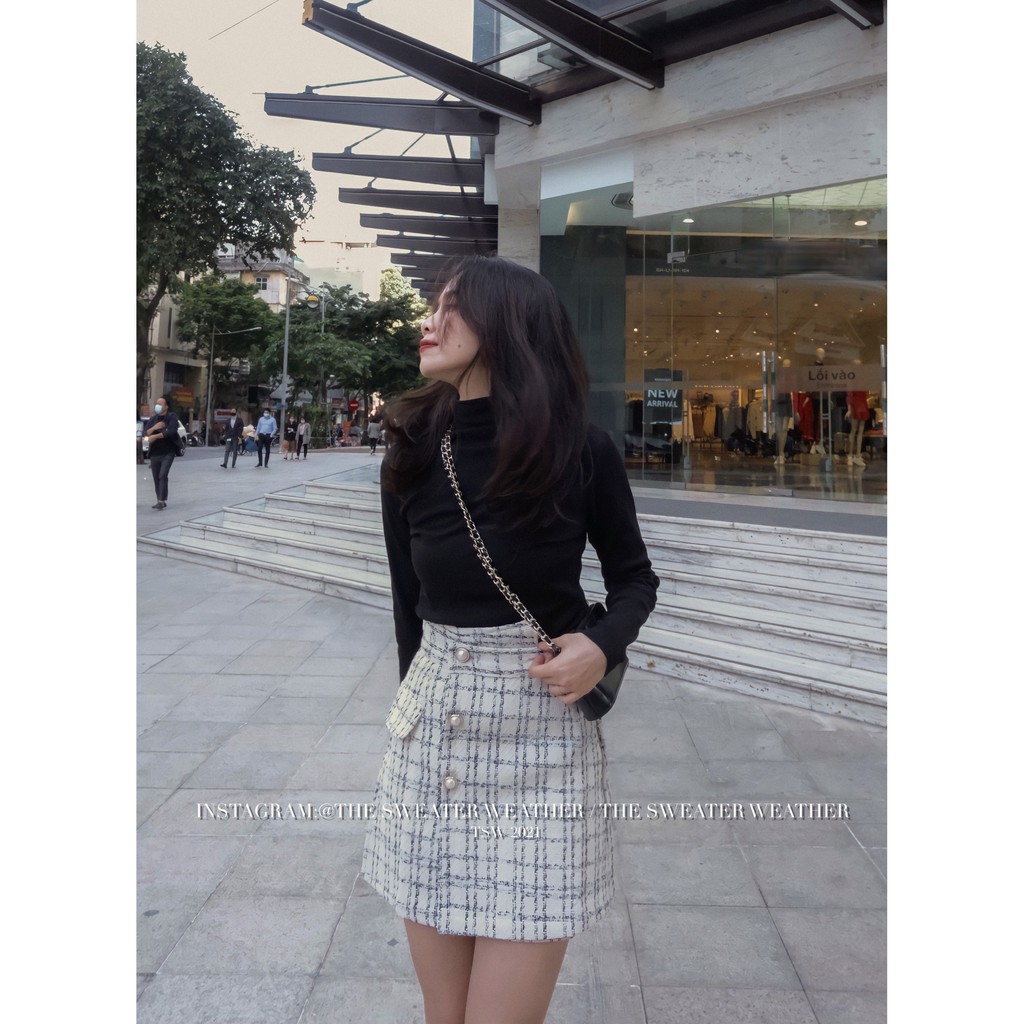 (Ảnh thật) Chân váy chữ A dạ tweed cúc ngọc vạt lệch the.sweaterweather TSW | BigBuy360 - bigbuy360.vn