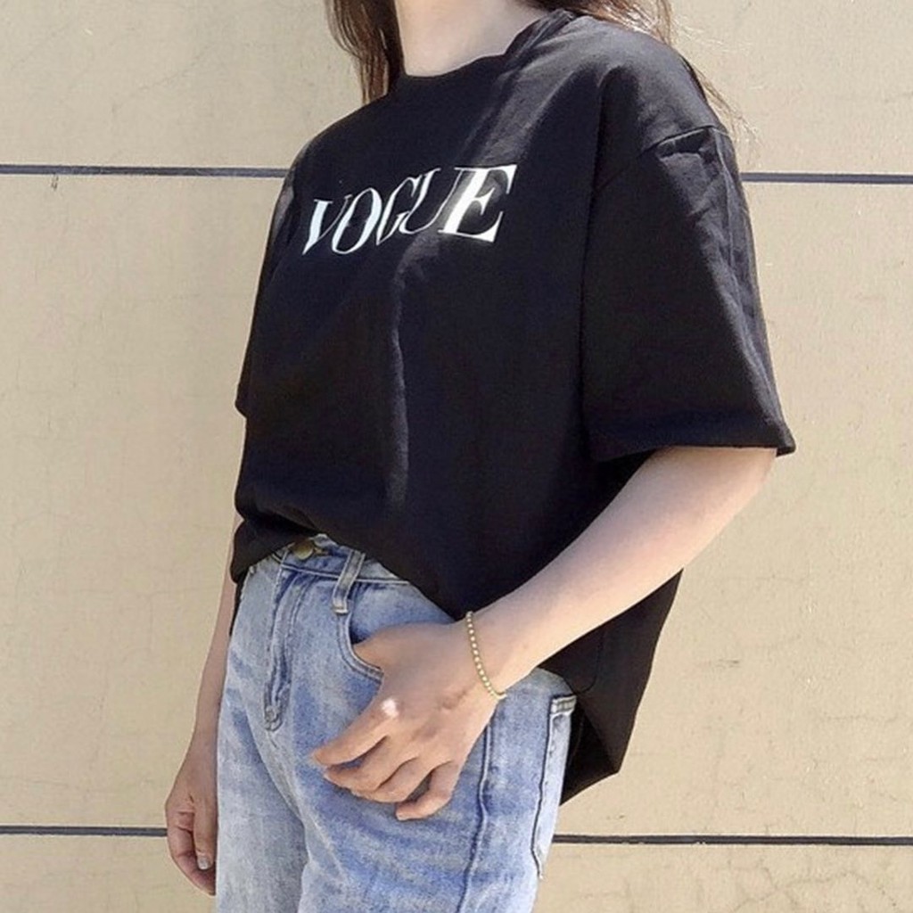 Áo Thun Nữ Vogue Simple But Delicate Black / White cotton Silicone Printing Unisex Overfit | BigBuy360 - bigbuy360.vn