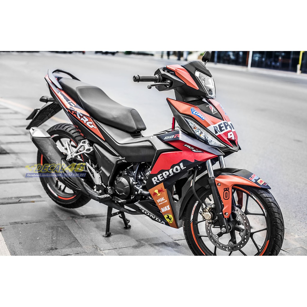 Tem xe Winner 150 thiết kế Repsol nhôm đỏ đen