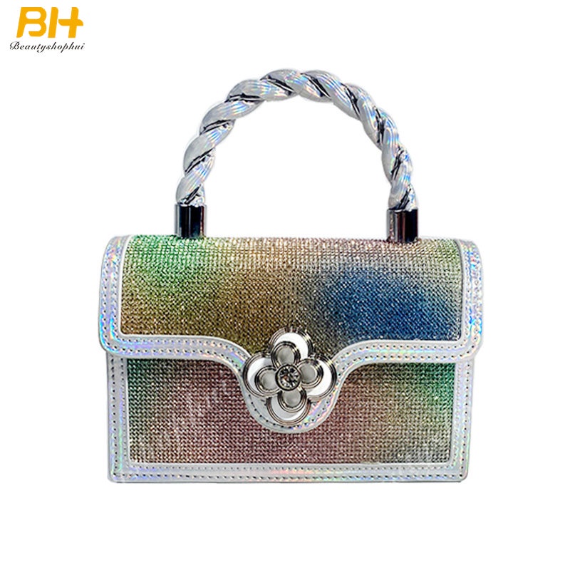 Túi Đeo Chéo Hình Vuông Nhỏ Đính Kim Cương Giả Màu Cầu Vồng Mẫu Mới 2022 Thời Trang Cho Nữ