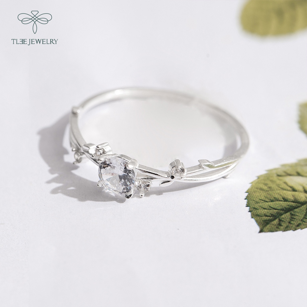 Nhẫn bạc nữ TLEE đính đá nhỏ lấp lánh dây xoắn nữ tính NCJ A0211