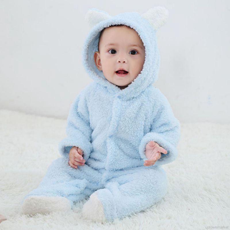 Bộ Áo Liền Quần Cotton Tay Dài In Hoạt Hình Giữ Ấm Mùa Đông Cho Bé