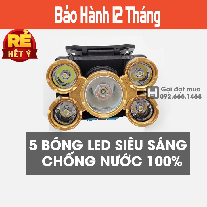 ĐÈN BIN ĐỘI ĐẦU ĐEO TRÁN SIÊU SÁNG 5 BÓNG LED CHÍNH HÃNG [BẢO HÀNH 12 THÁNG]