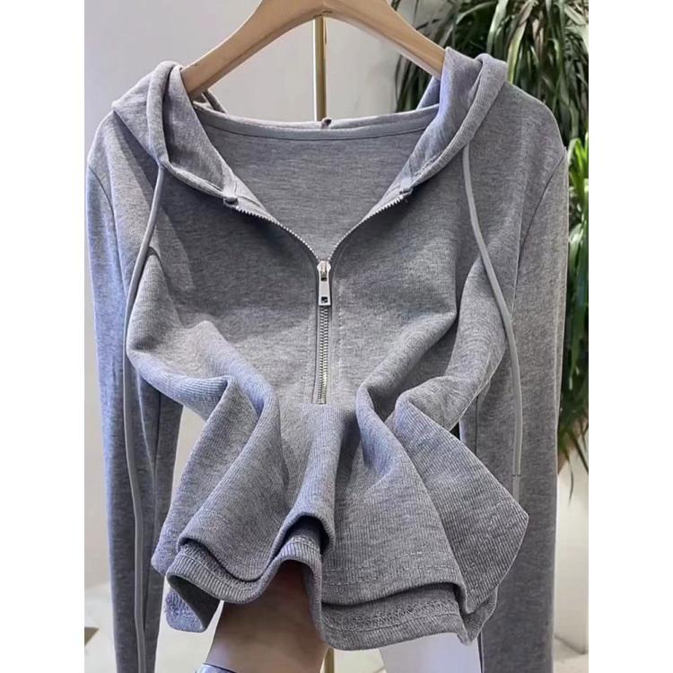 The store is on holiday  please chat with customer service! Áo Thun Tay Dài Có Nón Và Khóa Kéo Thời Trang Mùa Thu Hàn Quốc Hàng Mới 2022