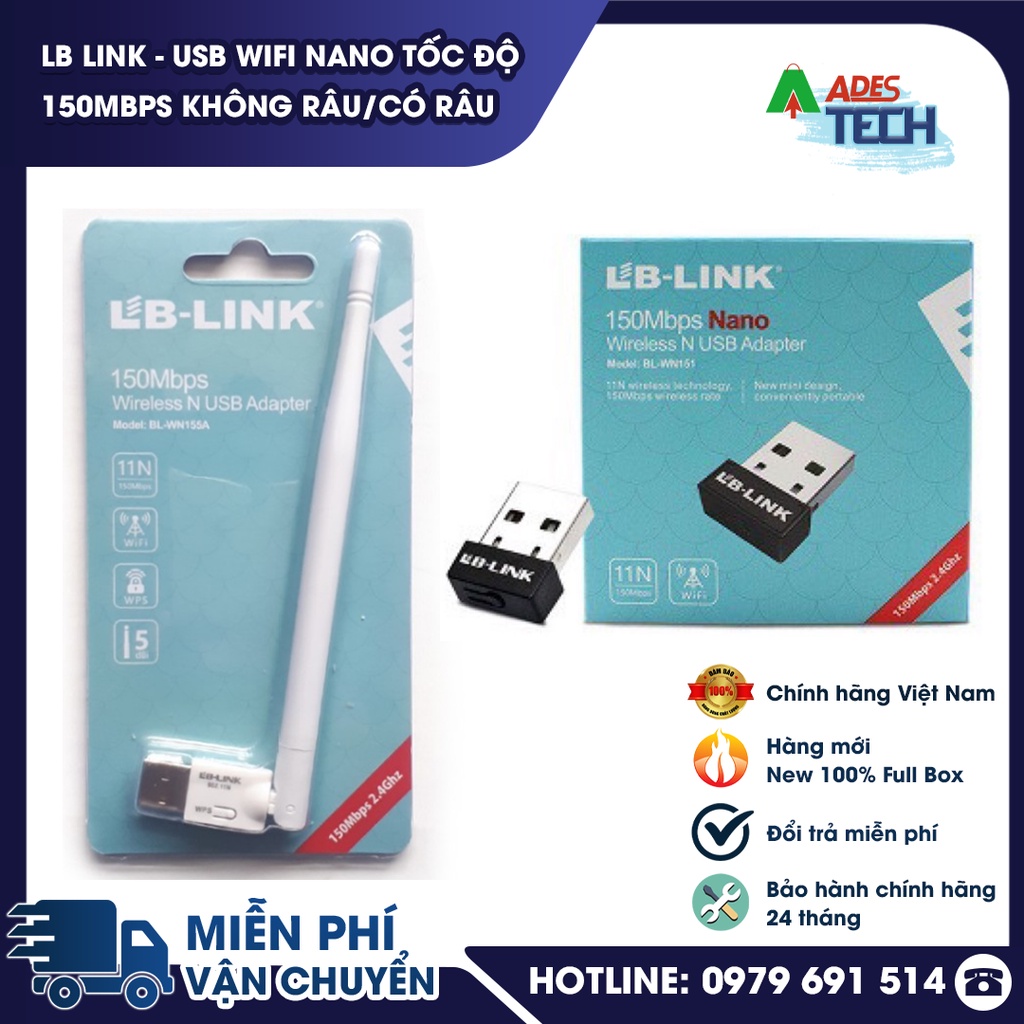 LB LINK - USB Wifi Nano Tốc Độ 150Mbps Không Râu / Có Râu
