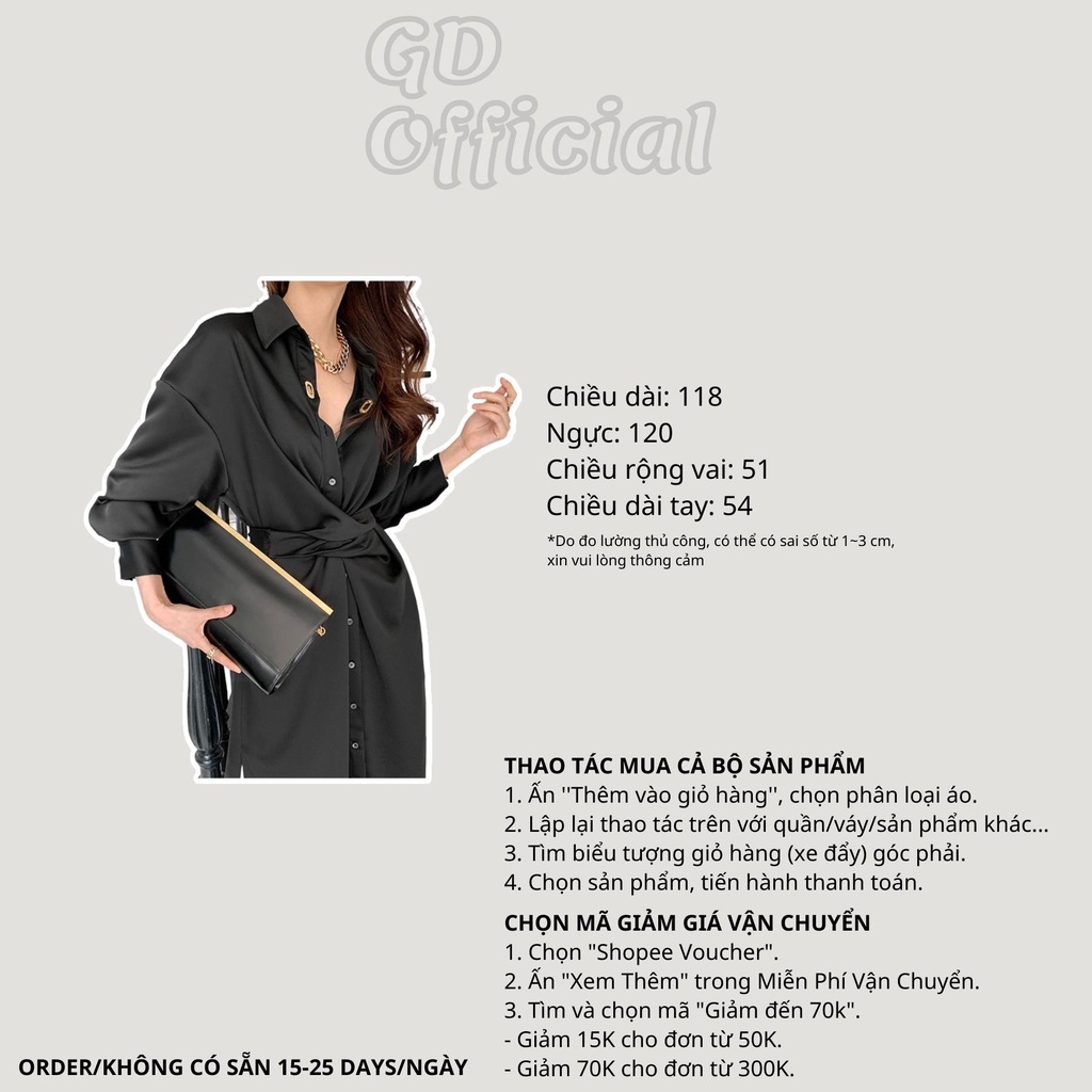 D24|Đầm váy sơ mi tây âu công sở thanh lịch, sang trọng nữ thắt eo dáng rộng gd_order