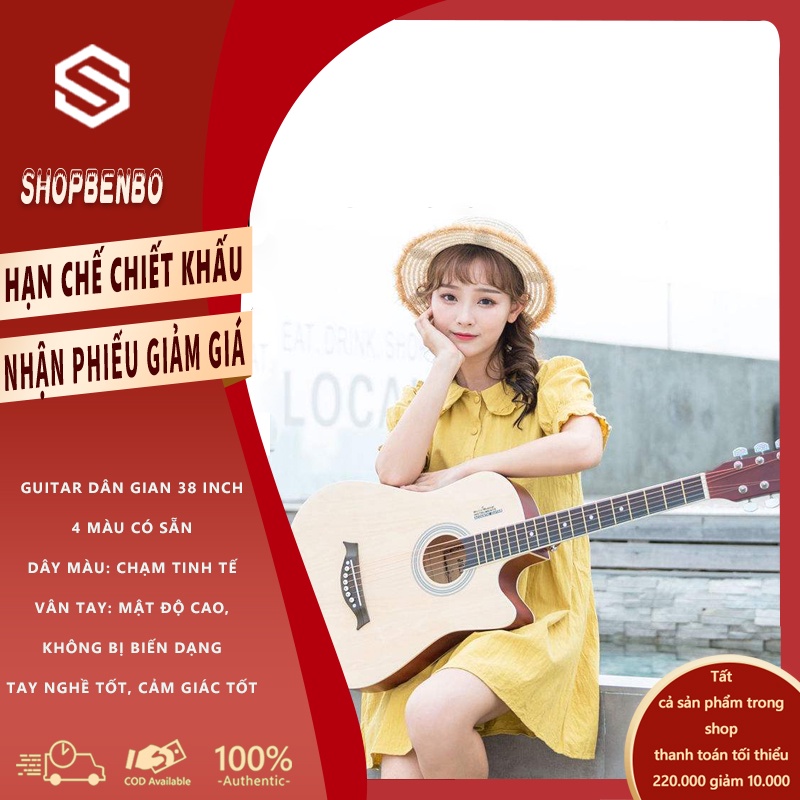 HM38C Đàn guitar acoustic dành cho người mới tập chơi，Tặng: miếng pick gảy đàn + Capo chỉnh âm + Túi