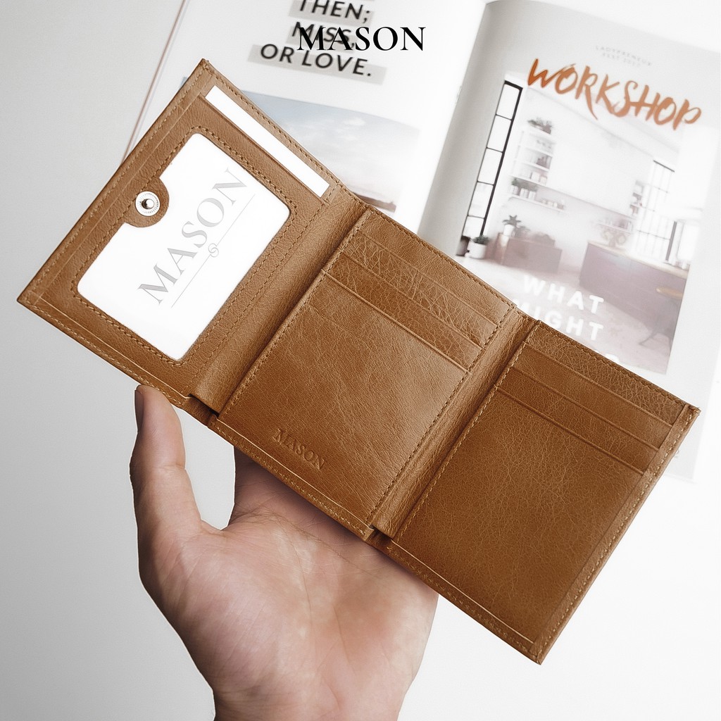 Ví mini dáng đứng nam nữ unisex gập ba TRI-FOLD cầm tay nhỏ gọn da bò nhập khẩu cao cấp thương hiệu MASON - M06