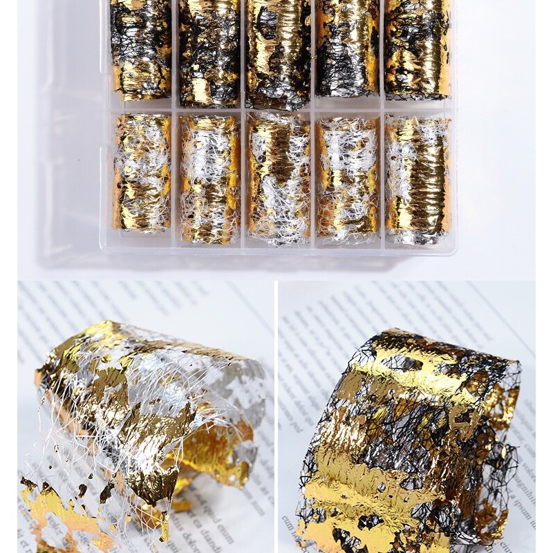 Foi ren  Hộp mười cuộn Tha hồ trang trí những bộ nails xênh lung linh , skinnail , phụ kiện làm móng, thiết kế mẫu nail.