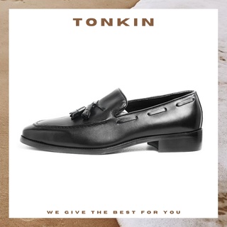 Giày tây công sở nam loafer tassel màu đen, giày văn phòng da bò thật tonkin