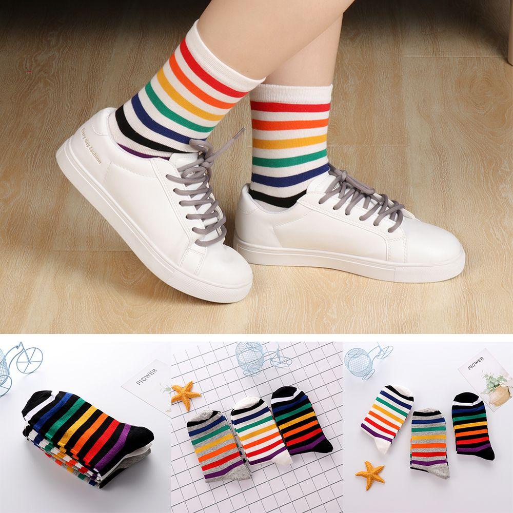 Vớ Cổ Vừa Thấm Hút Mồ Hôi Họa Tiết Cầu Vồng Thời Trang