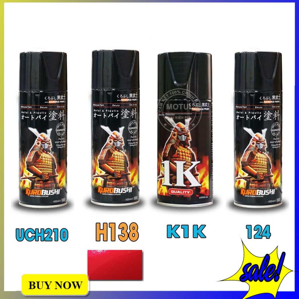 Combo 4 sơn Samurai màu đỏ r4l (gồm h138 - UCH210 - K1K - 3/124 - Giấy nhám P800)