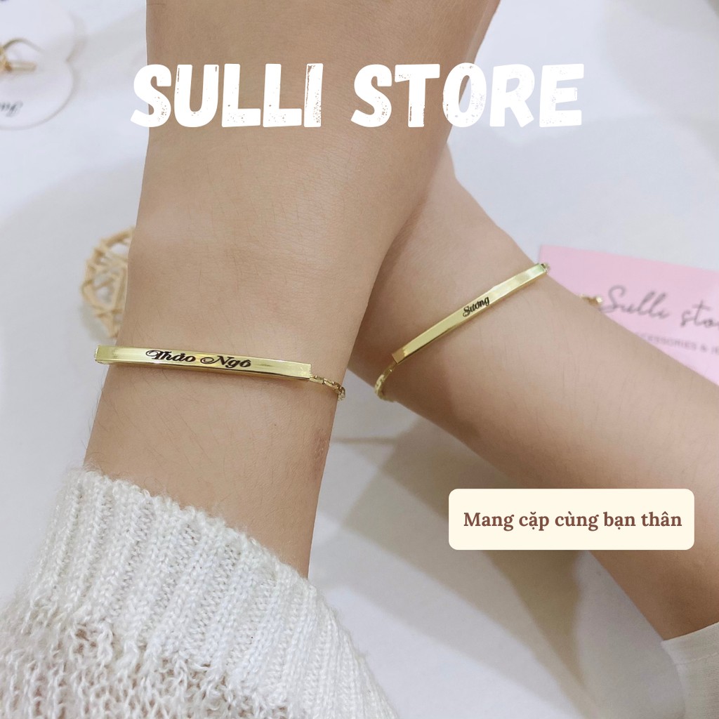 [Mã 12FASHIONSALE1 giảm 10K đơn 50K] Vòng tay lắc tay nữ Gold bar dây rút khắc tên theo yêu cầu freesize Sulli store