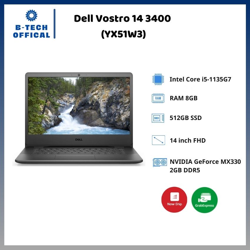 [ TẶNG VOUCHER 150K ] Laptop Dell Vostro 14 3400 (YX51W3)/ Intel Core i5-1135G7 (up to 4.2Ghz, 8MB)/ RAM 8GB