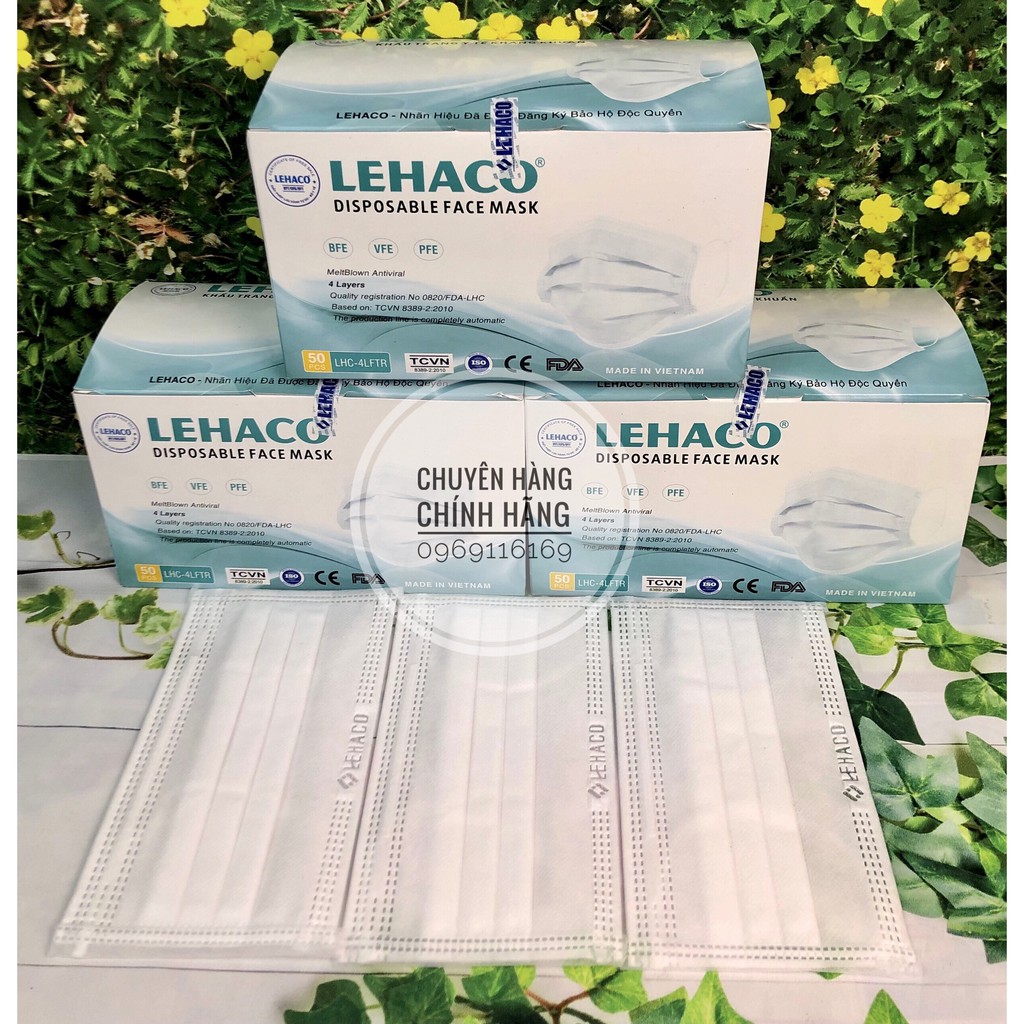 Khẩu Trang Kháng Khuẩn Màu TRẮNG Lehaco 4 lớp  50 cái/ hộp - Khẩu Trang y tế Lehaco Kháng Khuẩn