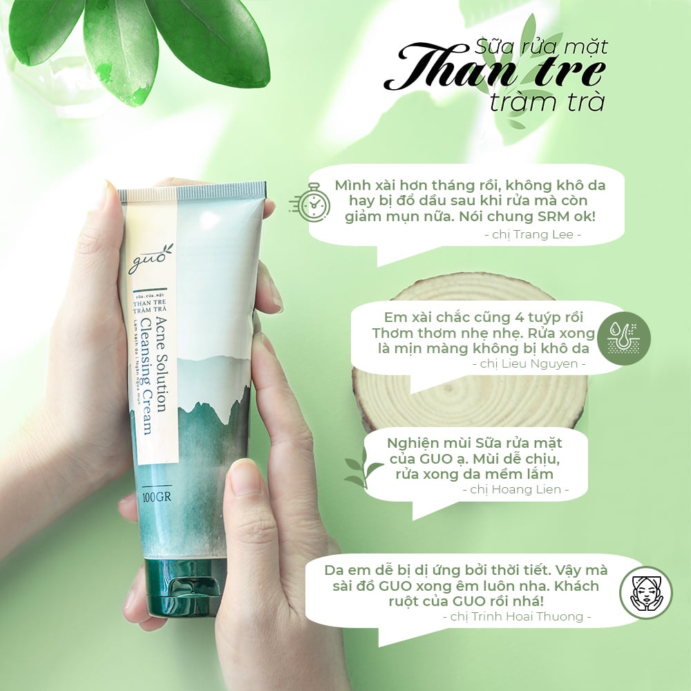 [Kiềm dầu 8 tiếng, ngừa mụn, không khô da] Sữa Rửa Mặt Than Tre Tràm Trà GUO 100gr | BigBuy360 - bigbuy360.vn