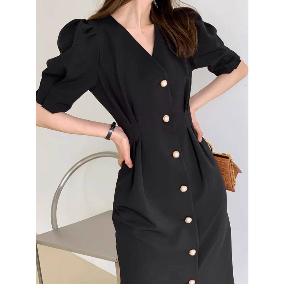 Đầm váy freesize đen nút ngọc