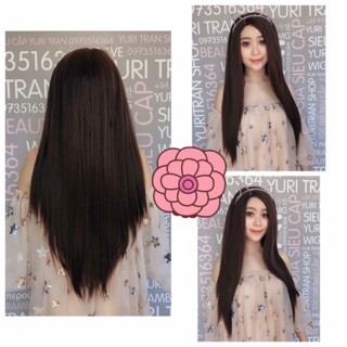 Tóc giả nguyên đầu mái dài đuôi lá tặg lược chuyên dụng + lưới chùm đầu