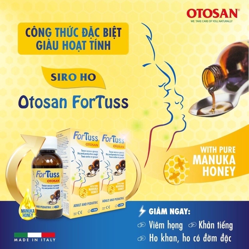 Siro Otosan Fortuss Cough Syrup làm dịu cơn ho, bảo vệ niêm mạc - nhập khẩu Ý