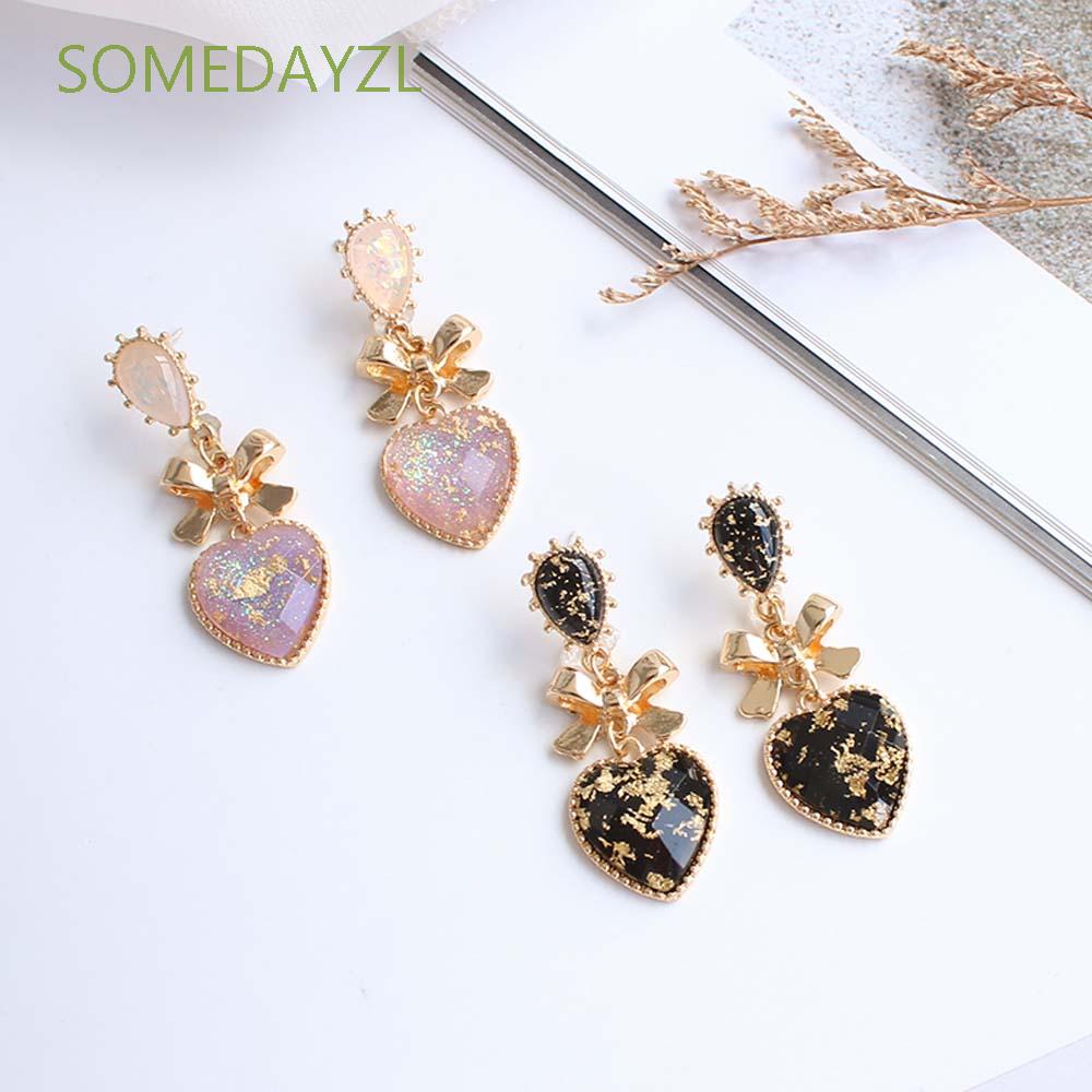 Bông tai hình trái tim/đính nơ cổ điển dáng dài thời trang hàn quốc