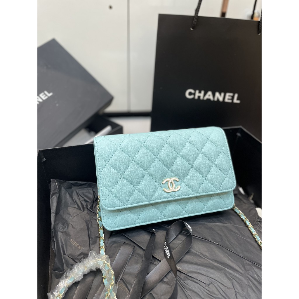 Túi Woc da hạt nhũ màu xanh size 20cm full box