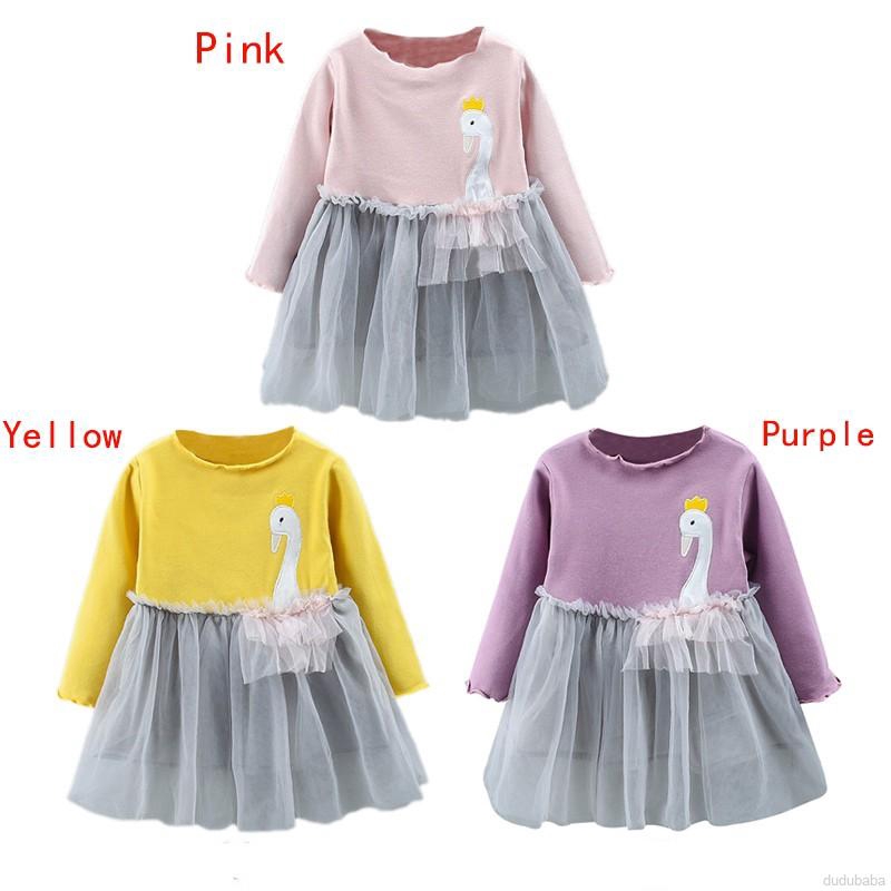 Đầm công chúa dài tay phong cách hoạt hình dễ thương thời trang dành cho bé gái từ 0-4 tuổi