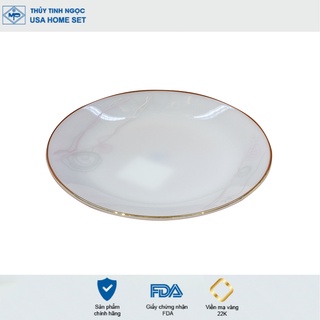 Đĩa tròn nông viền vàng 22K họa tiết hoa dây huyền bí Thủy Tinh Ngọc USA Homeset cao cấp nhập khẩu chính hãng