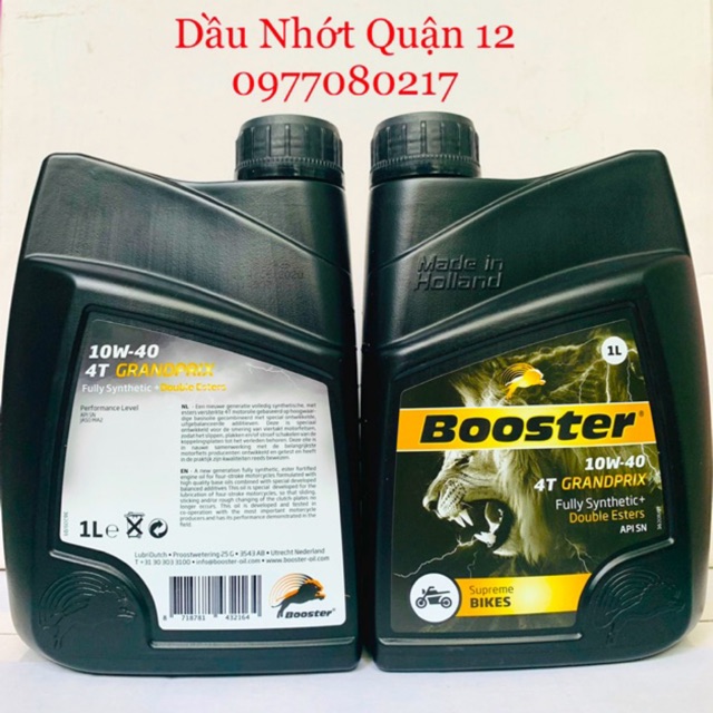 Nhớt Cao Cấp Xe Số Tay Côn BOOSTER 10W-40 4T GRANDPRIX Fully Synthetic+ Double Esters API SN Jaso MA2 - Made in Holland